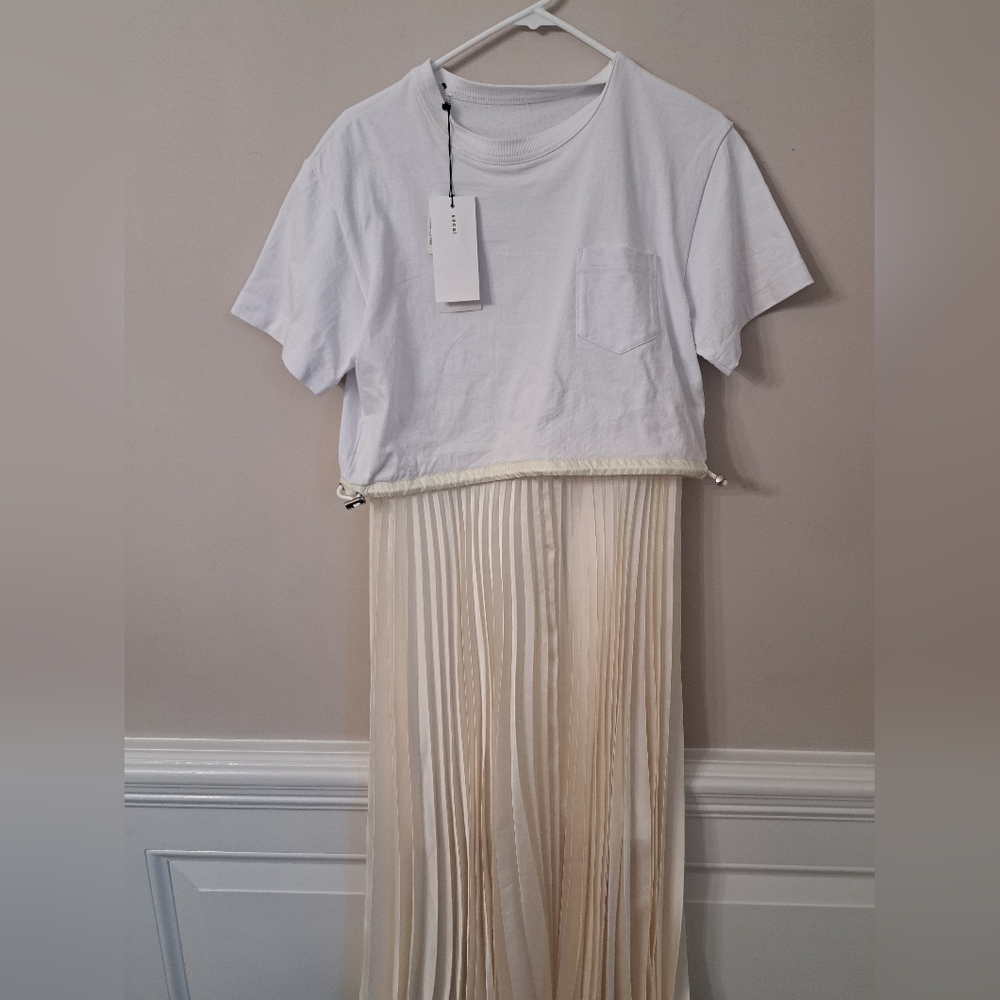 SACAI Double Layer Chiffon And Jersey T-shirt Dress Sz 3